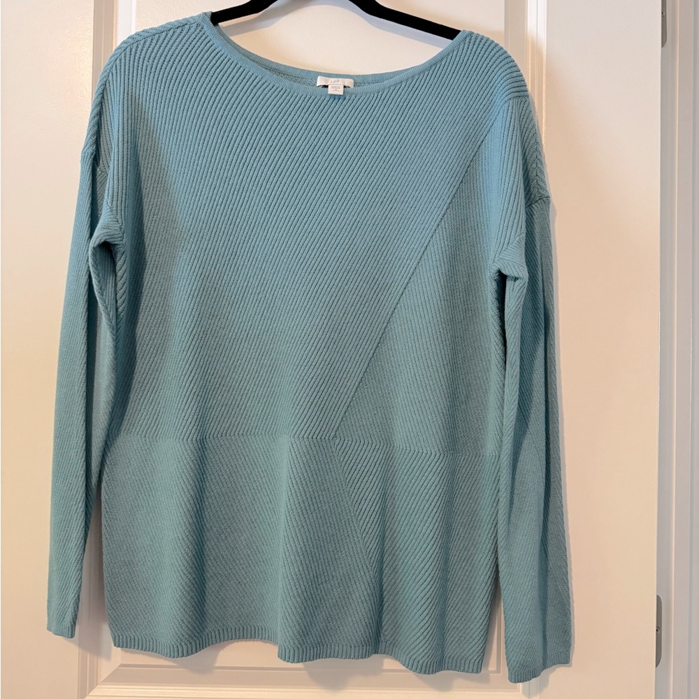 J Jill Womens M Tunic Sweater Muted Blue Green Rib Drop Shoulder